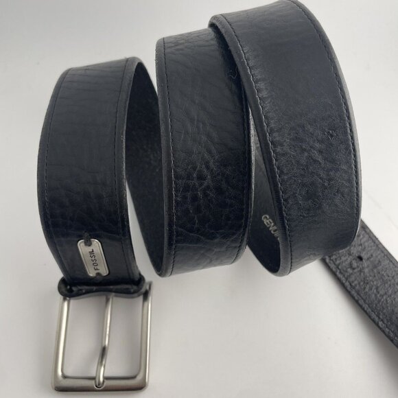 FOSSIL Men's Genuine Leather Black Belt w/Silver Metal Buckle Size 100/40 - Picture 1 of 15